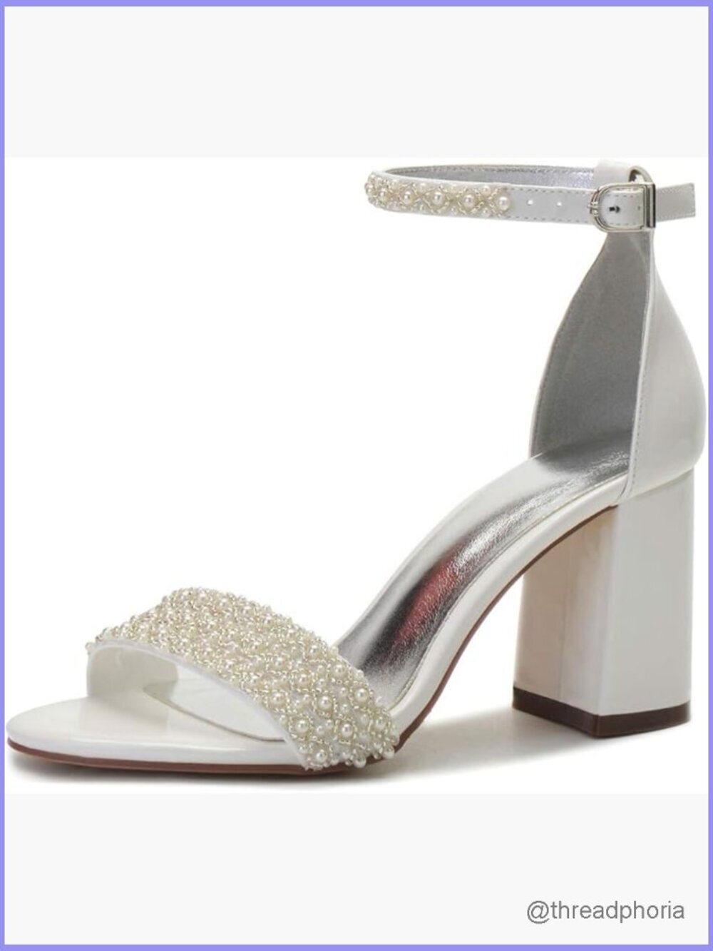 Block Heel Pearl Sandals Open Toe Ankle Strap Evening Party